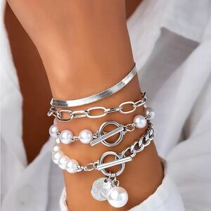 NEW 4pc Set Silver Stackable Bracelets